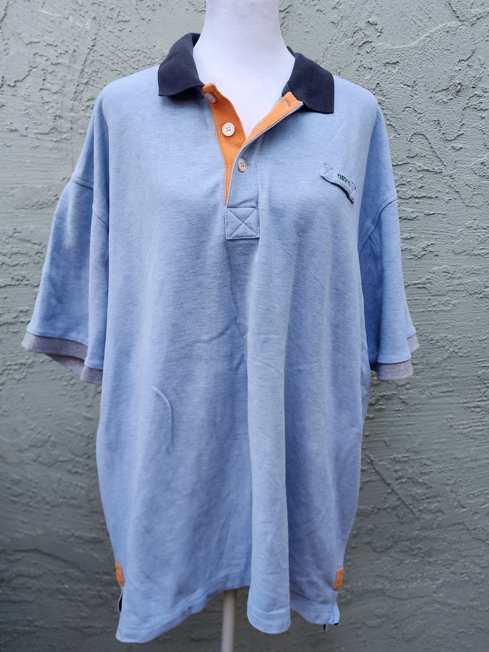 Orvis Signature Fly Fishing Polo Shirt Mens XL Blue Orange Heavyweight